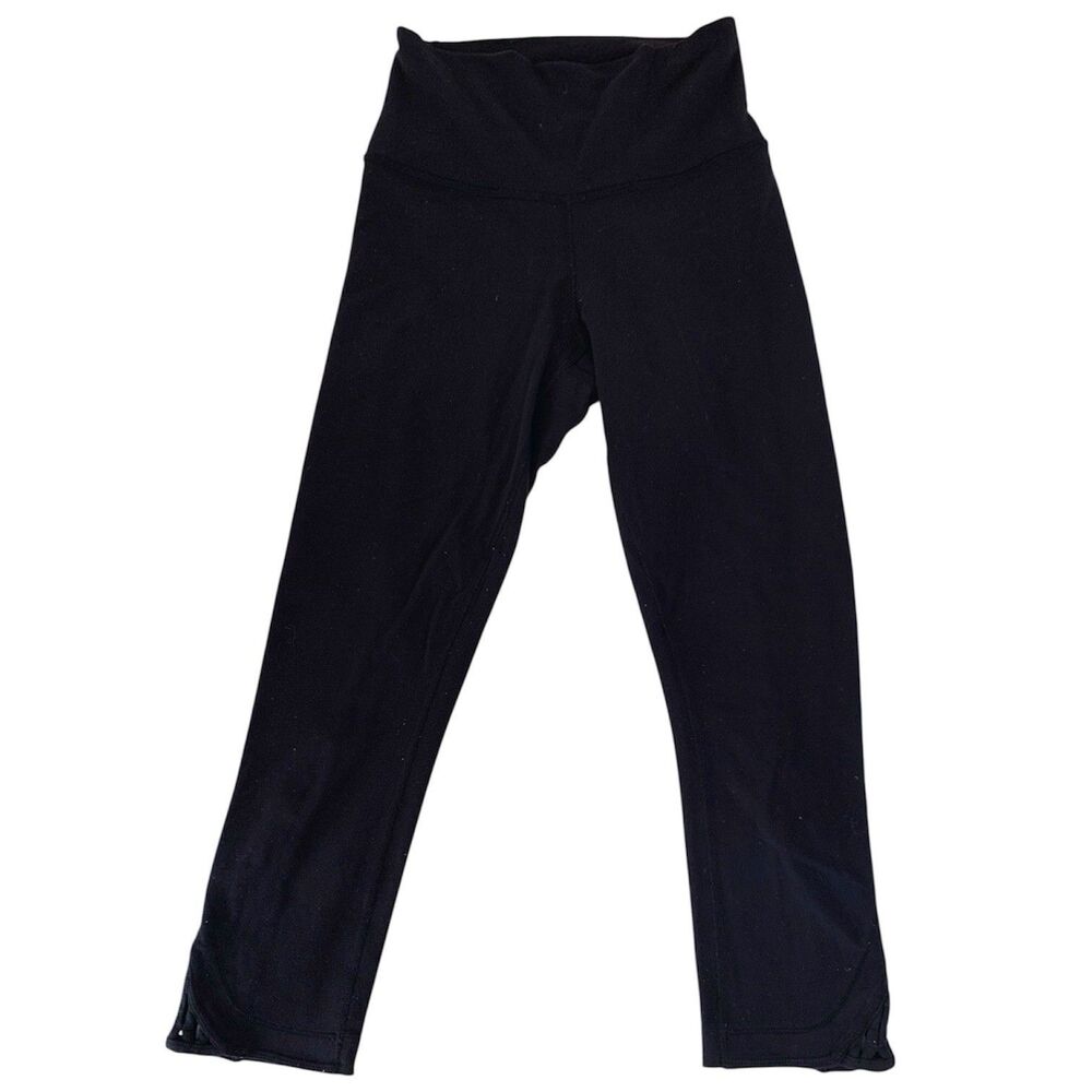 Lululemon Leggings Women‎ 4* Black Crop Capri 21” Cutout Hem Gym Workout Yoga